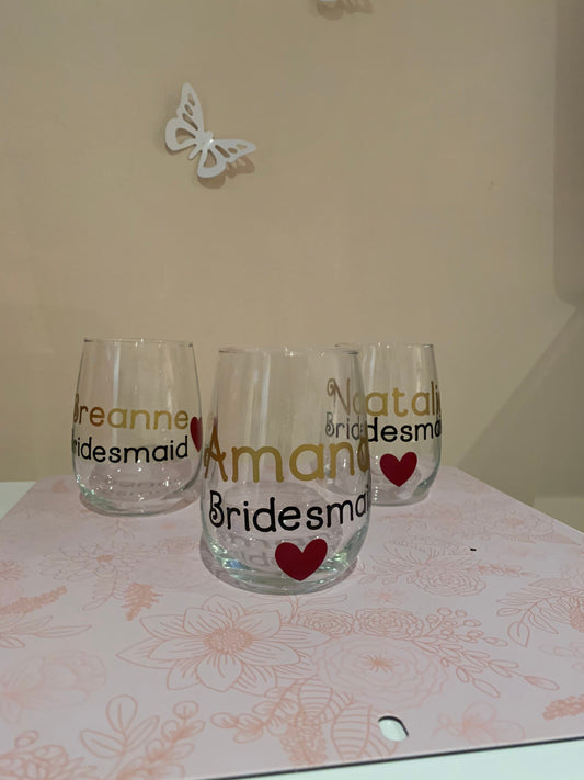 Personalized bridesmaid wine glasses