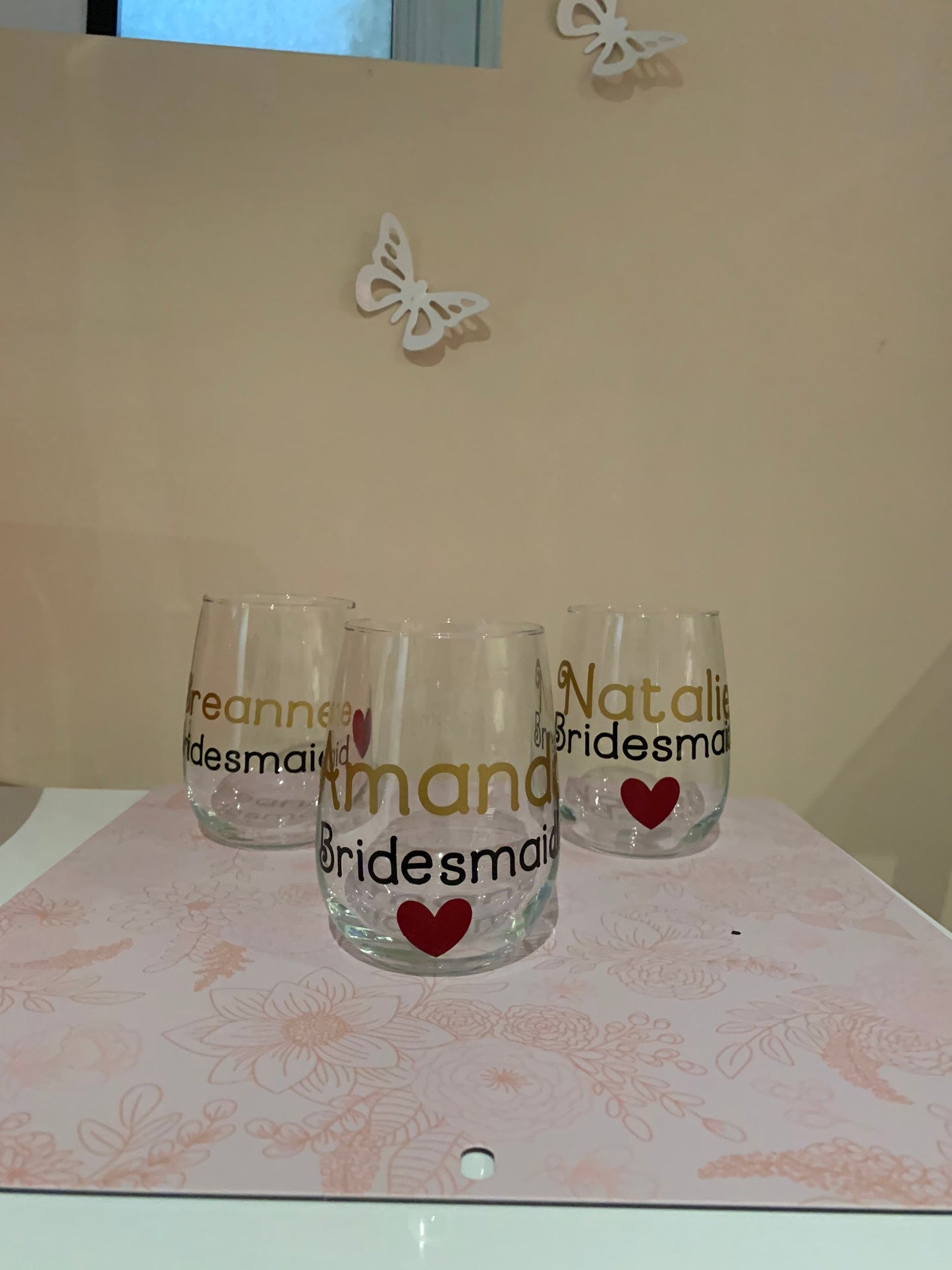 Personalized bridesmaid wine glasses