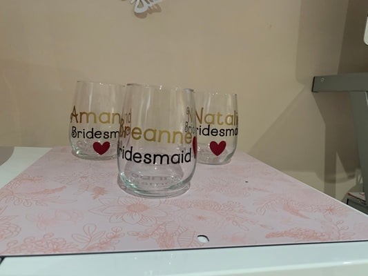 Personalized bridesmaid wine glasses