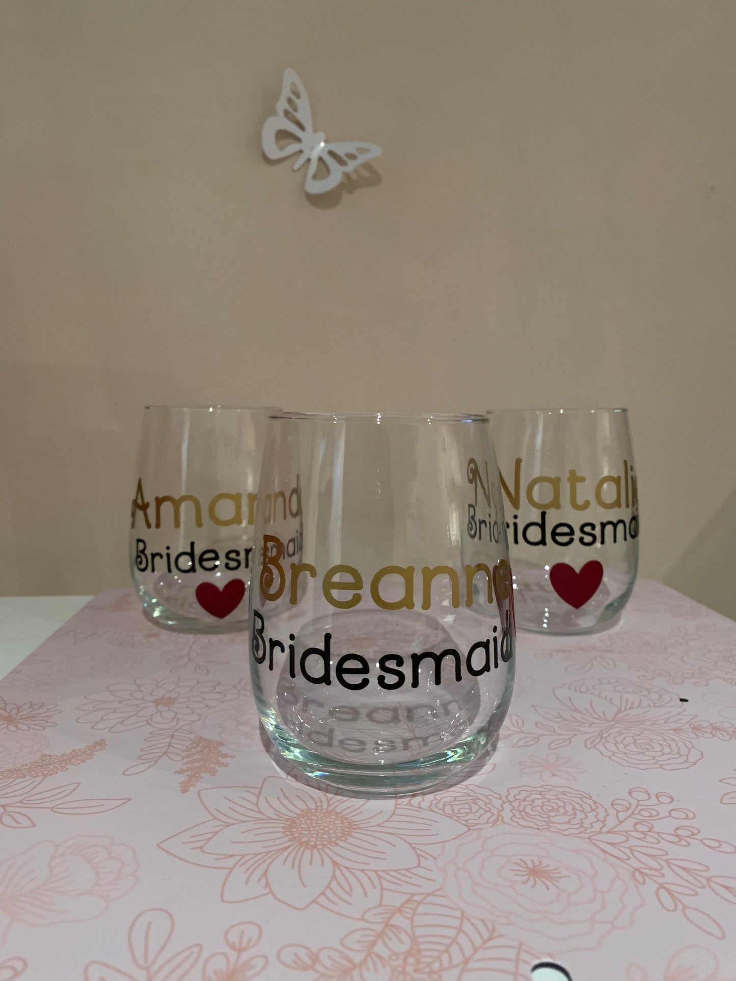 Personalized bridesmaid wine glasses