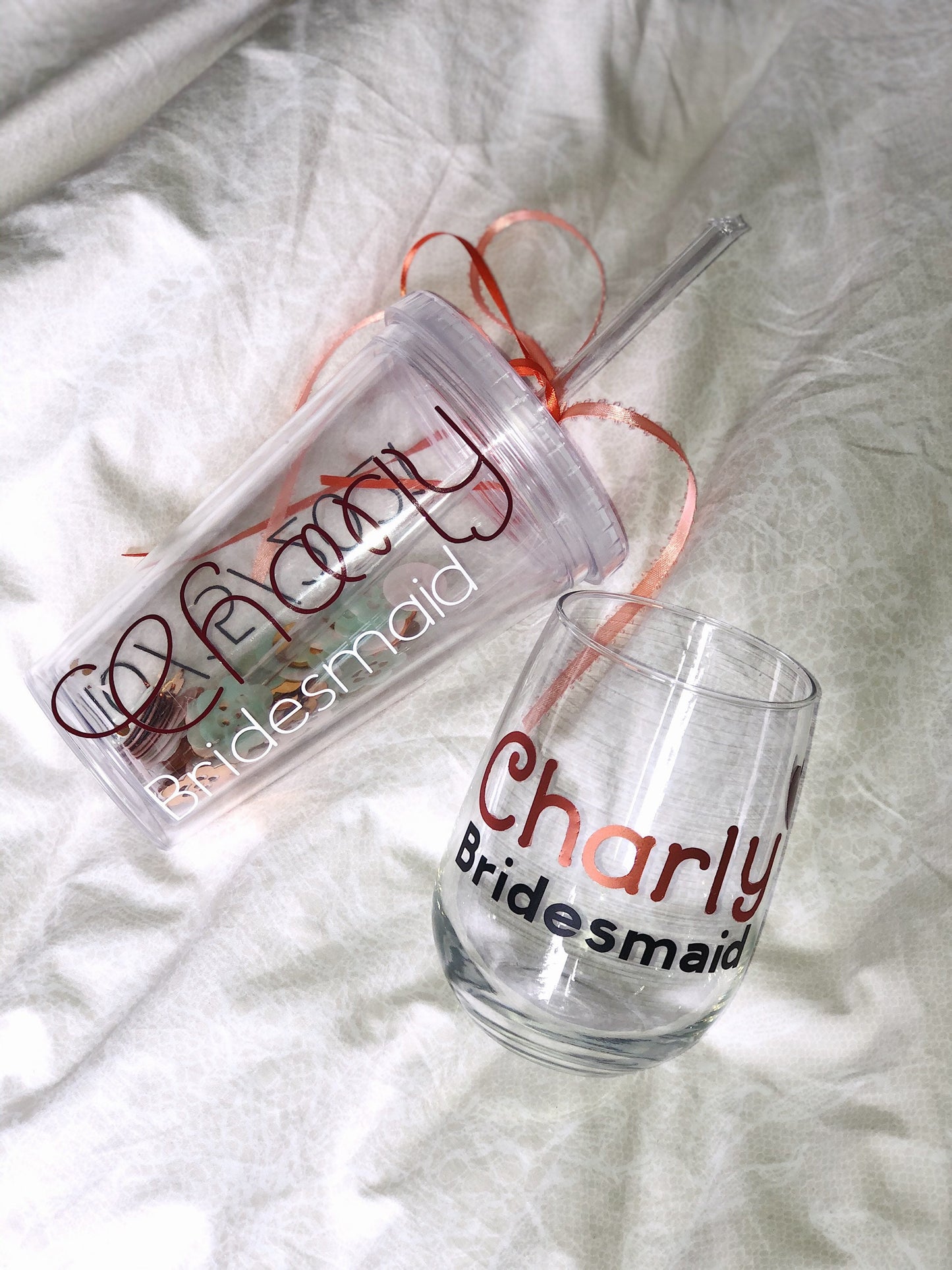 Bridesmaids tumbler and wine glass